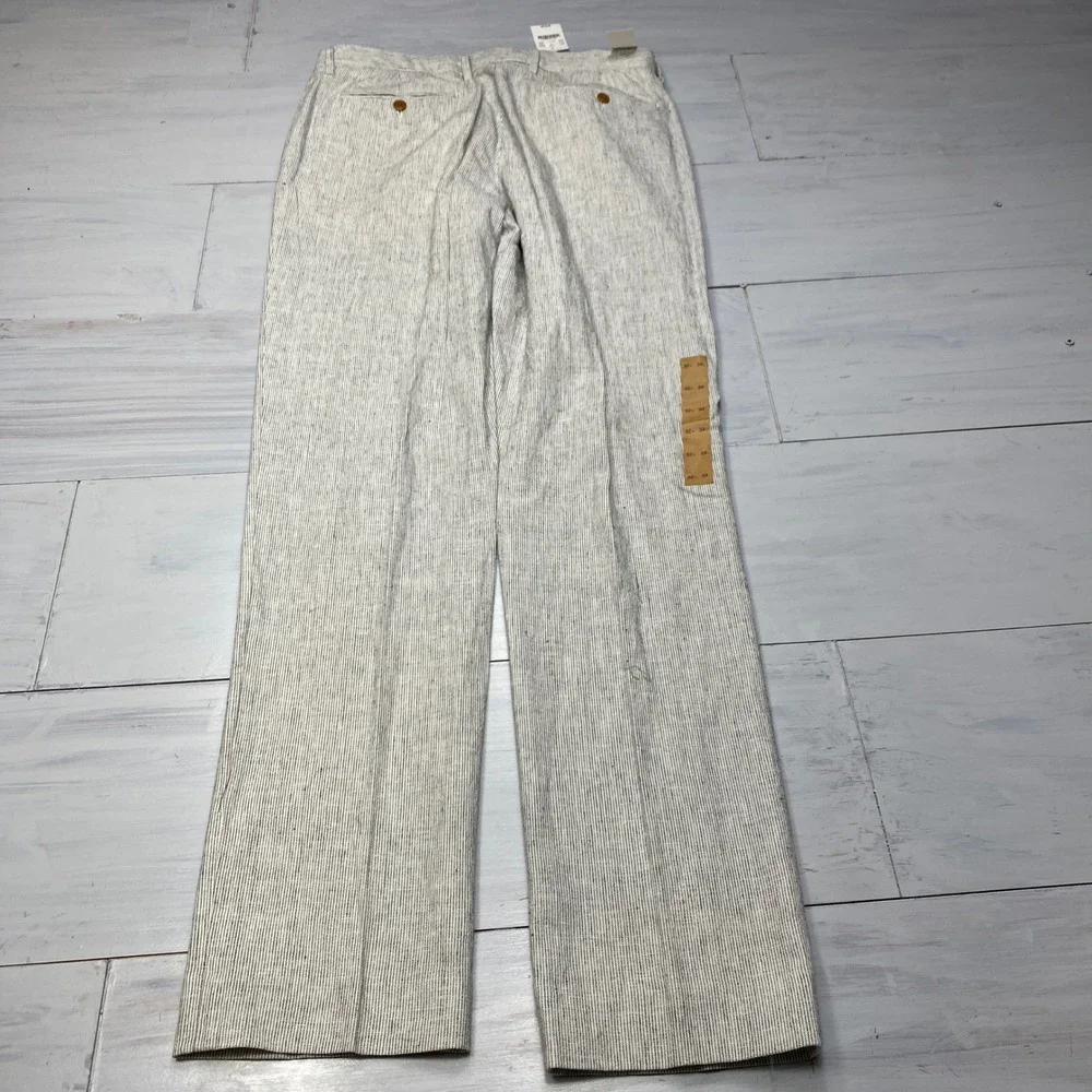 J.Crew Slim Bedford Pants Mens 32x34 White Blue Stripe Linen Blend Dress Casual